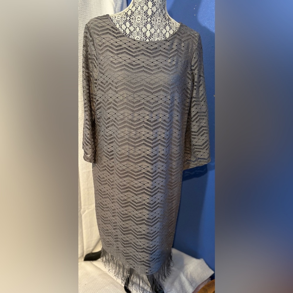 GNW dark gray lace dress with fringe